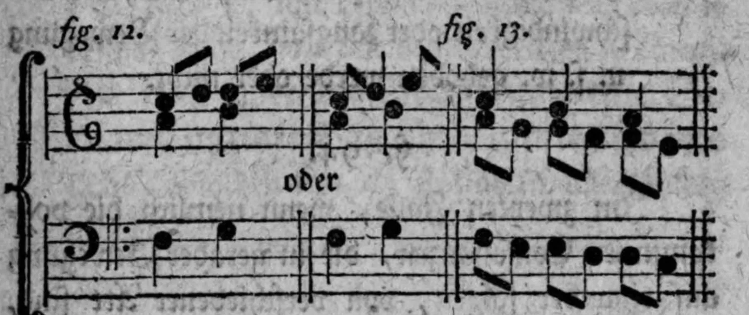 Notenbeyspiel: zweiteiliges zweistimmiges Notenbeyspiel im Violin- und Baßschlüssel, mit alternativer Unterstimme »oder«