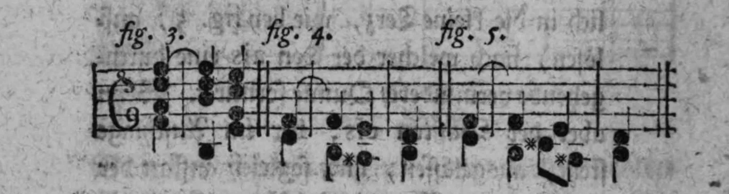 Notenbeyspiel: dreiteiliges Notenbeyspiel im Violin- und Baßschlüssel