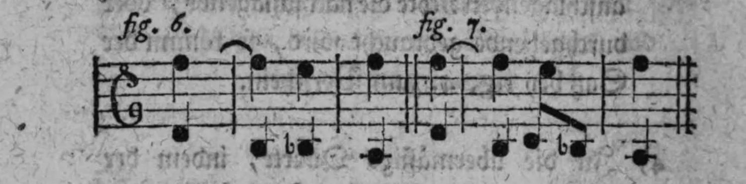 Notenbeyspiel: zweiteiliges Notenbeyspiel im Violin- und Baßschlüssel