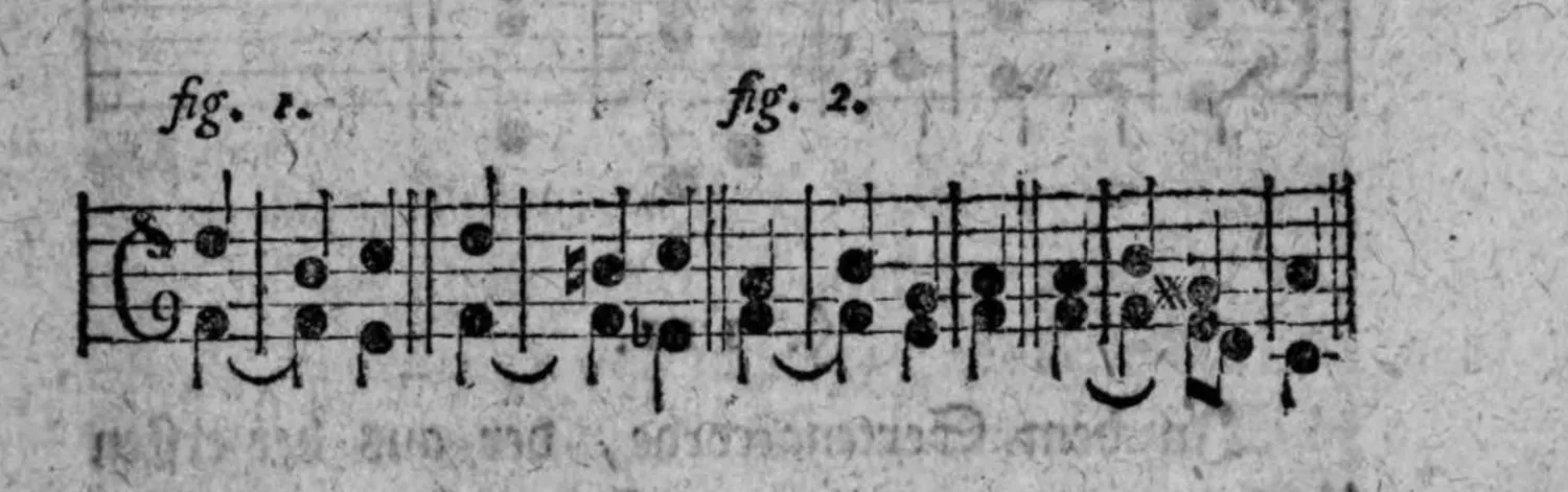 Notenbeyspiel: zweiteiliges Notenbeyspiel im Violin- und Baßschlüssel