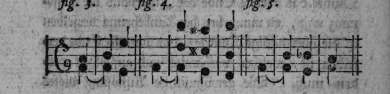 Notenbeyspiel: dreiteiliges Notenbeyspiel im Violin- und Baßschlüssel