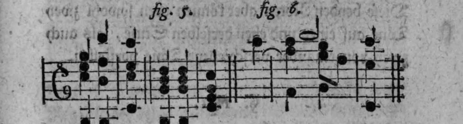 Notenbeyspiel: zweiteiliges Notenbeyspiel, die zweyte Klangstufe mit harmonischem Dreyklang (fig. 5) bzw. mit Sextquintenaccord (fig. 6) begleitet illustrierend