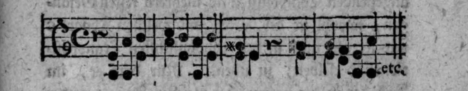 Notenbeyspiel: zweistimmiger Satz (Alt-/Tenorschlüssel) analog zum vorigen Beyspiel, jedoch in der weichen Tonart, mit einer Pause im Verlauf des Grundbasses, endend mit »etc.«