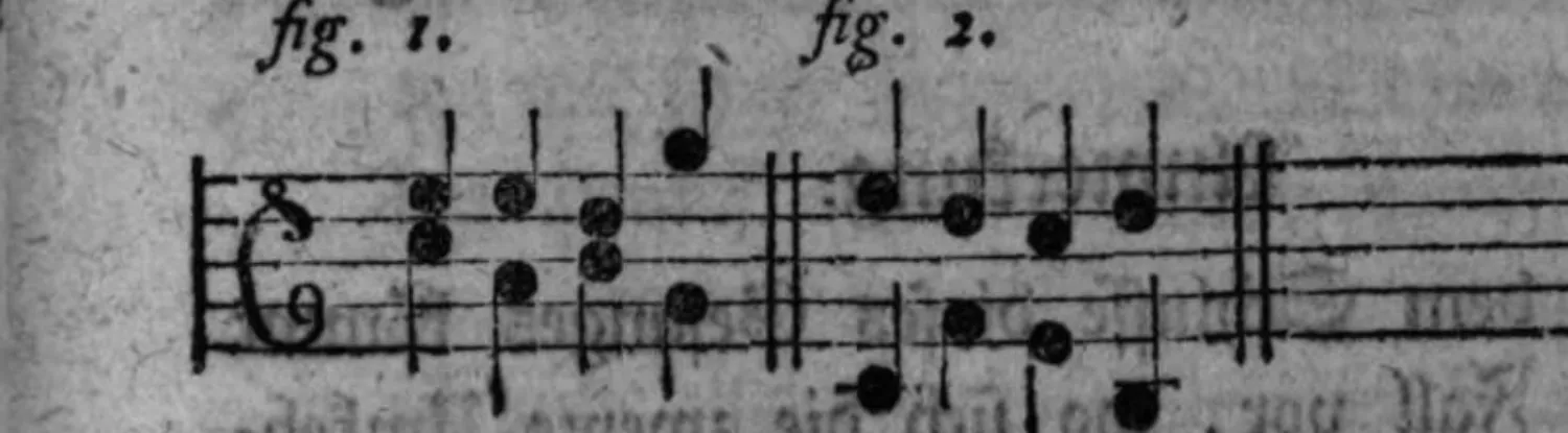Notenbeyspiel: zwey zweistimmige Sätze (Alt-/Tenorschlüssel) zur »dritten Setzart«; fig. 1 (Sextenaccord anstelle des Grundtones a beim zweyten Ton e des dritten Tactes) und fig. 2 (zufälliger Sextenaccord bey der zweyten Note d)