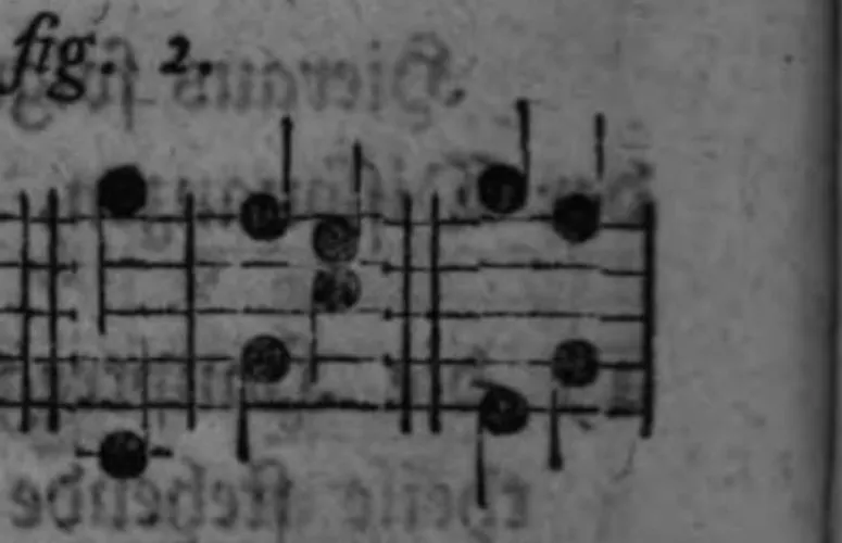 Notenbeyspiel: zweistimmiger Satz (Alt-/Tenorschlüssel) zu fig. 2, die Septimen-Regel bey der vierten Klangstufe illustrierend