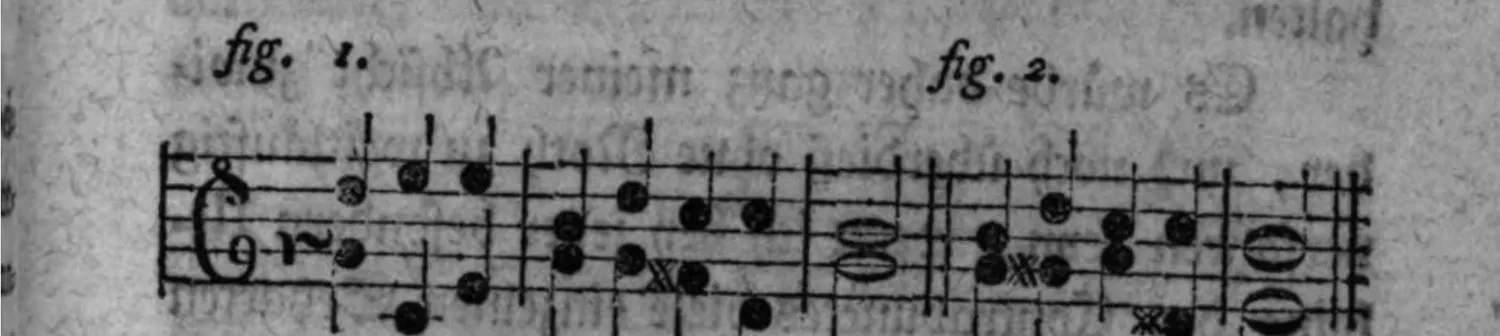 Notenbeyspiel: zwey zweistimmige Sätze (Alt-/Tenorschlüssel), fig. 1 (Absatzschluß in der harten Tonart) und fig. 2 (Absatzschluß in der weichen Tonart)