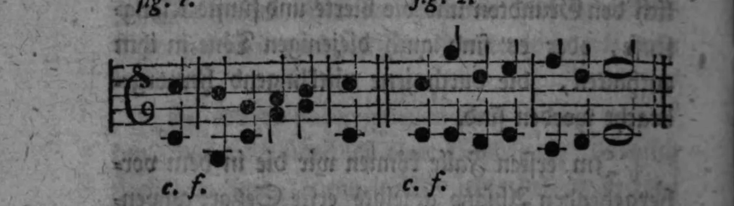 Notenbeyspiel: zwey zweistimmige Sätze (Alt-/Tenorschlüssel), fig. 1 und fig. 2, c. f.