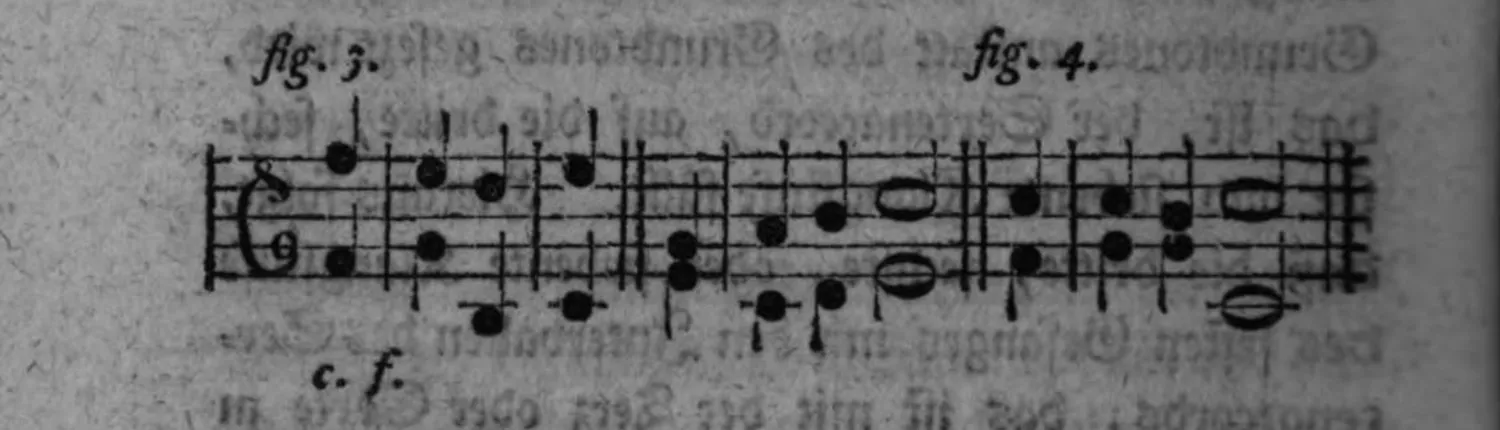 Notenbeyspiel: zwey zweistimmige Sätze (Alt-/Tenorschlüssel), fig. 3 und fig. 4, c. f.