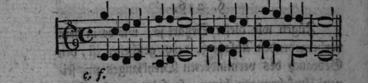 Notenbeyspiel: zweystimmiger Satz (Alt-/Tenorschlüssel), c. f., den in §. 216 beschriebenen Sextenaccord-Gebrauch illustrierend; im Druck an den Kopf der folgenden Seite gesetzt