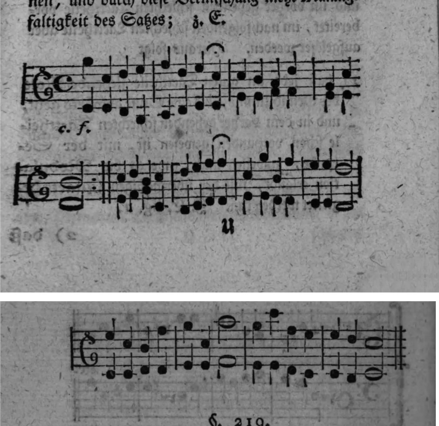 Notenbeyspiel: zwey zweistimmige Sätze (Alt-/Tenorschlüssel), c. f., <span class=