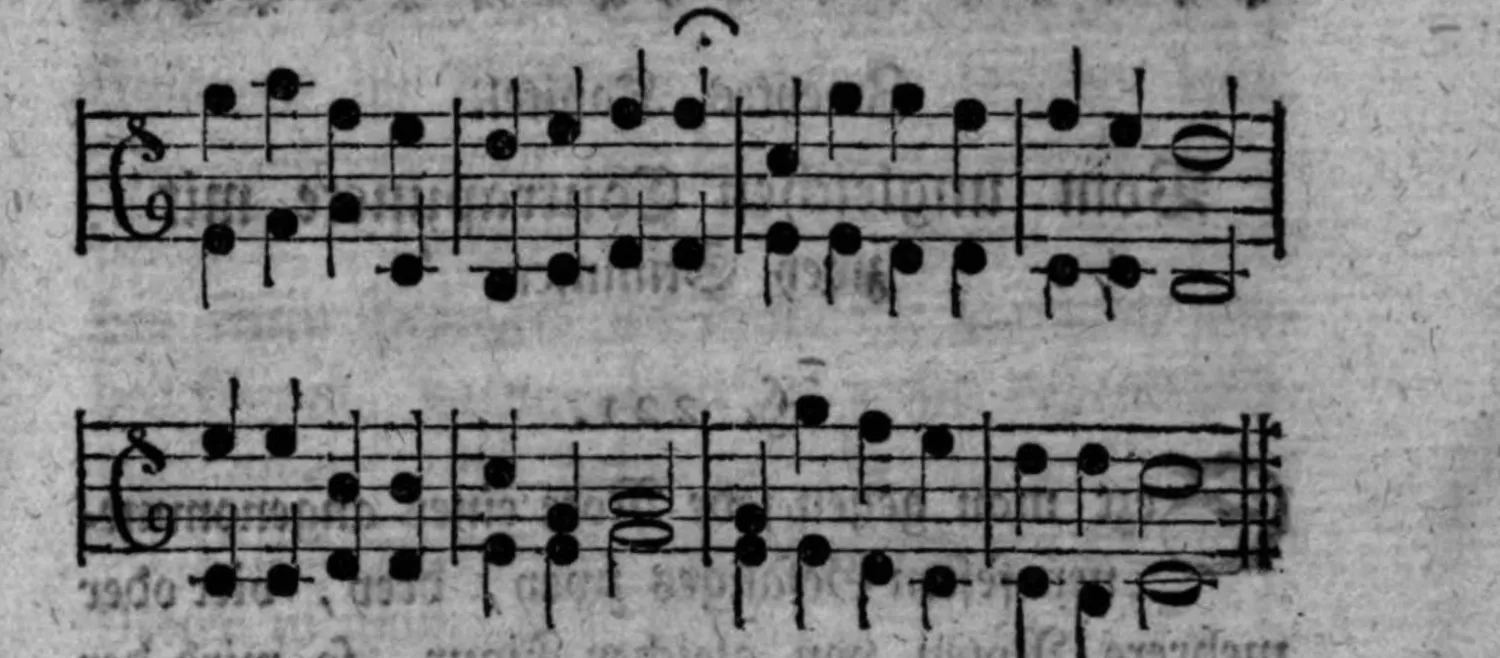 Notenbeyspiel: zweystimmiger Satz (Alt-/Tenorschlüssel), c. f., <span class=