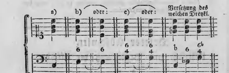 Notenbeyspiel: a) b) oder: c) oder: Versetzung des weichen Dreykl. – bezifferte Beyspiele zu Sexten- und Quartsextenakkord